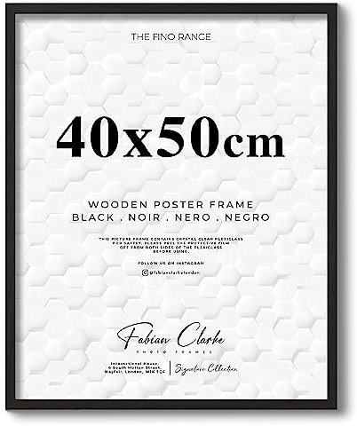 Thin Wooden Picture Frame for Posters Poster Prints and Photos with Plexiglass Front For Safety Hang on the Wall in Portrait or Landscape Ideal for Interior Design (40x50cm, Black)