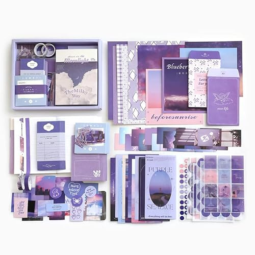 Lightheart Design Diario A6 Bullet journal set: cuaderno a cuadros morado con accesorios de bullet journal, set creativo de 155 piezas, set de regalo DIY para adolescentes, L - Púrpura
