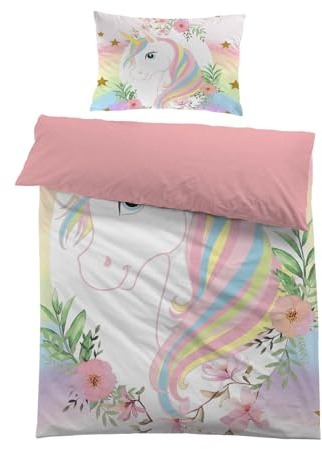 MUSOLEI Unicornio Funda nórdica Infantil Rosa para niñas Funda de edredón Unicorn Cama 90 Individual 135x200cm Microfibra Impresión 3D 1 Juego de Ropa de Cama 1 Funda de Almohada 50x75cm Unicornio01