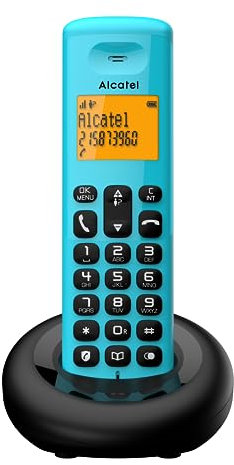 Alcatel E160 Blau Schnurloses DECT-Telefon mit Blockierung unerwünschter Anrufe, großes orangefarbenes hintergrundbeleuchtetes Display, leicht zu lesen, Klassische und polyphonische Klingeltöne
