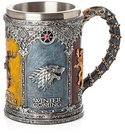 LoJax Jarra de Cerveza vikinga de Juego Retro de Acero Inoxidable Pintada a Mano - Exquisita Jarra de Cerveza Decorada con Resina, diseño de mitología nórdica, Estilo gótico