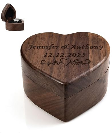 ACBungji Ringbox mit Gravur Walnuss Holz Ringschatulle Personalisiert Ringkissen Ringkästchen Ring Schatulle Ringträger Box für Hochzeit Verlobung Heiratsantrag Jubiläen Ringe