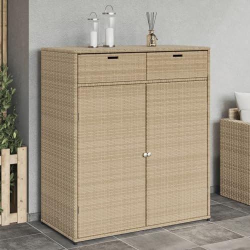 ShGaxin Armario de almacenaje de jardín ratán PE Beige 105x55x113 cm, Armario Exterior Escobero, Mueble Exterior Almacenaje, Armario Exterior Jardin, Muebles Jardin Exterior - 365566