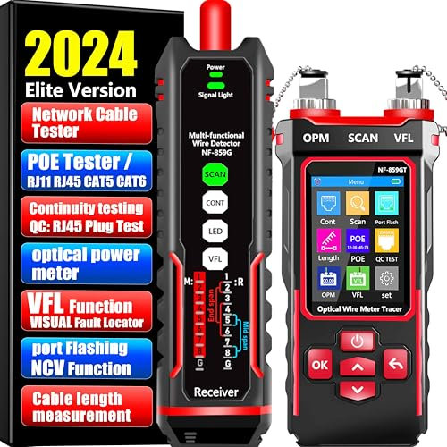 NF-859GT Network Cable Tester with Optical Power Meter10mw Dual-Head Visual Fault Locator,for POE/RJ45 RJ11CAT5 CAT6 CAT3 Tone Probe KitEthemet Wire TracerFiber Tester LAN Network Tools