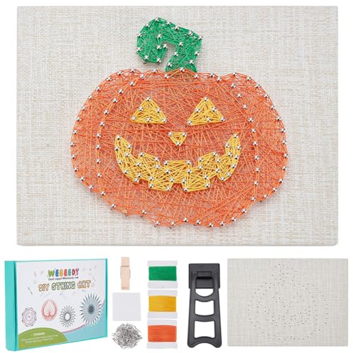 WEBEEDY Kit de arte de cuerda para principiantes, kit de manualidades de calabaza para principiantes, kit de manualidades con temática de Halloween para adultos con instrucciones y todos los