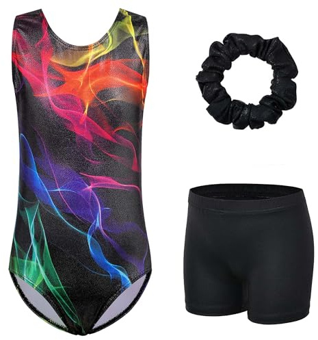 XFGIRLS – Justaucorps de gymnastique pour filles sans manches avec paillettes pour le ballet, danse, tenue athlétique avec shorts pour filles de 3 à 16 ans, 11-12 ans