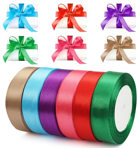 Nastro di seta, 6 colori, 20 mm x 22 m, per regali, nastri di raso colorati, in poliestere, per regali fai da te, confezioni regalo, decorazioni per matrimoni