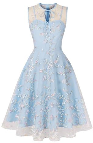 Robe de Soirée Cocktail pour Femme Robe Fleurie Femmes Vintage Année 50 Broderie en Tulle Pin Up Rockabilly Swing Robe de Soirée Cocktail fête Mariage Demoiselle d'honneur Bal Cérémonie Midi Dress