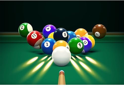 Snooker Backdrop for Photography Billiard Balls in Green Pool Table Fans Birthday Background Party Theme Cake Table Banner Decor Children Portrait Photo Studio Props, 7x5ft