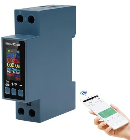 Compteur electrique connecté 8 In 1 40A Compteur energie wifi 220V AC Parafoudre et surtension Avec surtension Surtempérature Surintensité et protection contre les pannes de courant (KWS-303)