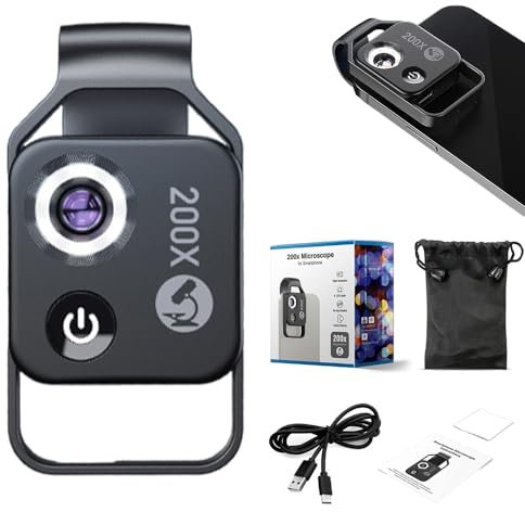 Zoom 200X für iPhone, 2025 Neuer 200-facher Vergrößerung Zoom mit CPL-Objektiv, 3 in 1 Tragbares Smartphone HD Mikroskop Zoom Objektivaufsatz für iPhone und Android (Schwarz)