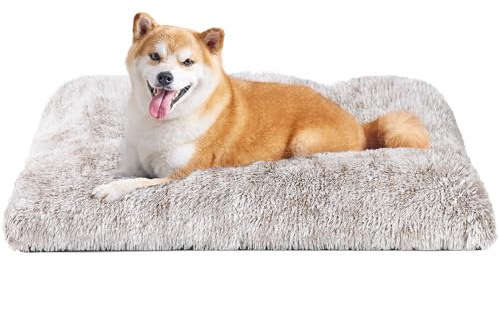 EHEYCIGA Panier Chien Grande Taille, Coussin Chiens Moyen Taille Anti Stress Lavable et Antidérapant, Moelleux Lit pour Chien Peluche, Marron, 90x60cm