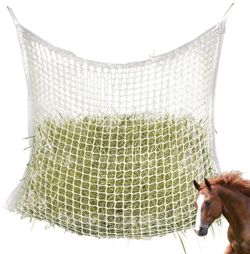 GAOUTO Red de heno para caballos: 120 x 90 cm, red de heno, tamaño 3 x 3 cm, red de alimentación para 8,5 kg de heno, bolsa de heno, bolsa de heno, saco de heno, tiempo de alimentación puede