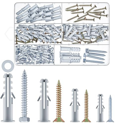 188Pcs Screws and Wall Plugs Set, Heavy Duty M5/M6/M8/M10 Screws and Plastic Wall Anchors Kits For Brick, Masonry, Plasterboard Fixings, Tv Bracket, Plaster