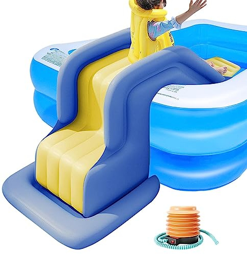 Scivolo d'acqua Gonfiabile, Compatto Scivolo Gonfiabile per Piscina con Pompa d'aria, Riempibile Antiribaltamento Parco Acquatico Scivoli per Piscina, per Esterni Interni Giardino Cortile(Blue)