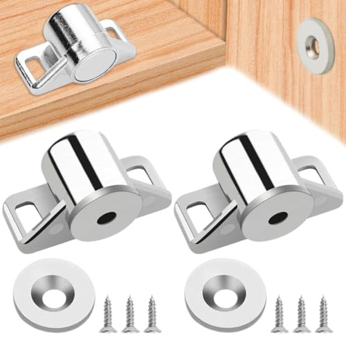 2 Pz Chiusura Magnetica Argento Fermaporte magnetico a calamitaLega di Zinco Chiudiporta Magnetico Calamite per Mobili Chiusura con 6 Viti Magneti per Ante Mobili per Armadietto