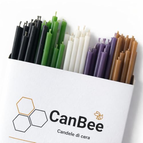 50 Candele Multicolore in Cera d’Api Naturale 16 cm x 5 mm – 40 Minuti - Senza Fumo - Stoppino in Cotone - per Meditazione Profonda, Introspezione, Spiritualità, Relax – CanBee
