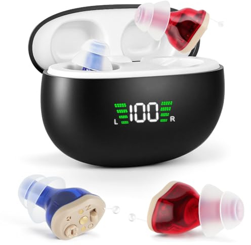 Aolso Dispositivo Recargable, Estación de Carga USB, Caja de Almacenamiento, Ajuste Ergonómico, Auriculares Inalámbricos, Rojo Azul / 1par - Almacén Negro