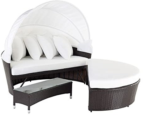 Beliani Rattankorb mit zusätzlichem Couchtisch Dunkelbraun/cremeweiß modern Sylt Lux