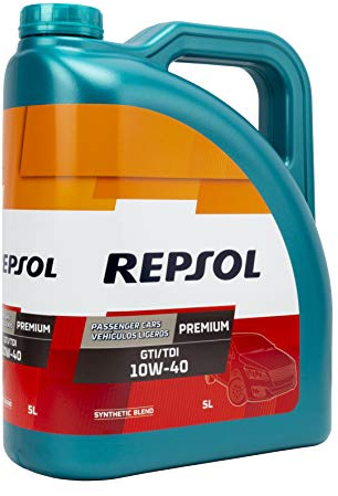 REPSOL Aceite de motor 10W-40 PREMIUM aceite parcialmente sintético aceite ACEA A3/B4 API SL API CF GTI/TDI 5L Compatible con VW Transporter T3 Bus 25 Transporter T3 Furgoneta 24, 25, OPEL