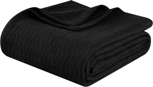 Superior All Season Luxurious 100% Cotton Diamond Weave Blanket King, Black