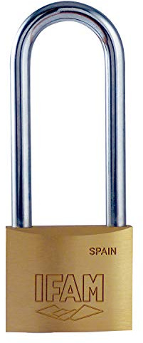 IFAM Candado Serie K, Modelo K50AEL, Arco Extra Largo, 50mm, De Latón, Con Llave, Apto para Interiores y Exteriores, Para taquillas de Gimnasio, Puertas, Armarios, Cajones, Maletas o Mochilas