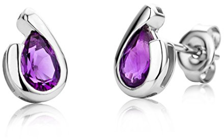 Miore Ohrringe Damen tropfen Ohrstecker mit Edelstein/Geburtsstein lila Amethyst 1.05 ct aus Weißgold 9 Karat / 375 Gold