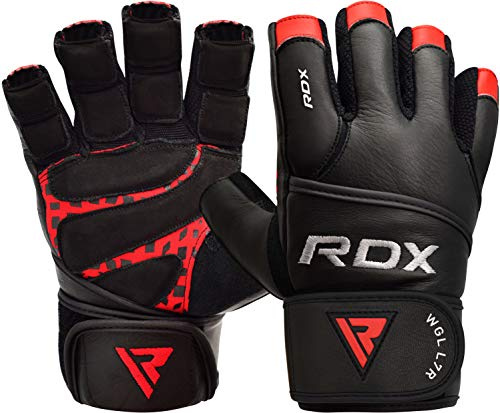 RDX Gants de Musculation Poignet Longue Workout Fitness Gymnastique Entrainement Cuir Maya Hide Powerlifter Halterophilie Gym Gloves
