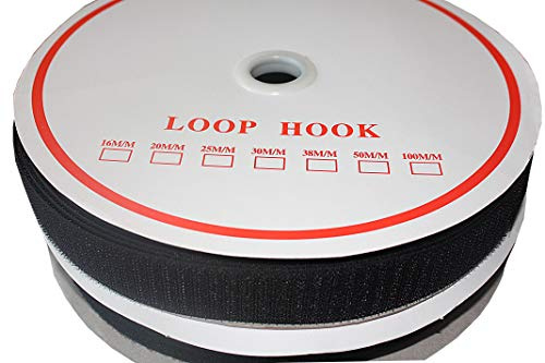 tukan-tex-de Klettband zum Aufnähen DIY 50 Meter, 20 mm Breit (Schwarz, 25 Meter Flausch & 25 Meter Haken)