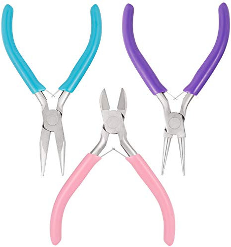 hugttt Schmuckzange, Schmuckzange, Werkzeug mit Spitzzange/Kettenzange, Rundzange und Drahtschneider für Schmuckherstellung, 3 Stück