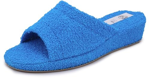 JOMIX Ciabatte Spugna Donna Aperte con Zeppa Pantofole Spugna Ciabatte Donna Casa Comode ITD1576 (01 Celeste, 38)