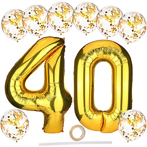 Palloncini Numero 40, Oro Numeri Palloncini Foil 40 Compleanno con Palloncini con Coriandoli Oro, Gigante 100 cm Palloncino Digitali 4 & 0 per 40° Feste di Anniversario Decorazioni di Compleanno