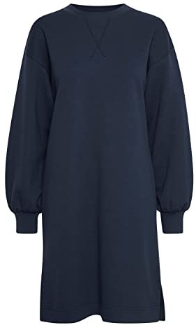 ICHI IHJICINTA SW DR Damen Sweatkleid Freizeitkleid Kleid Sweatkleid Rundhalsausschitt Regular-Fit, Größe:M, Farbe:Total Eclipse (194010)