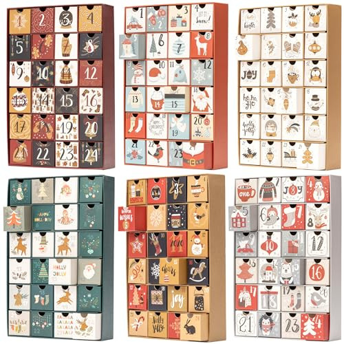 Fill Your Own Advent Calendar 24 Days Reusable 1-24 Empty Drawers for Christmas Countdown (red)