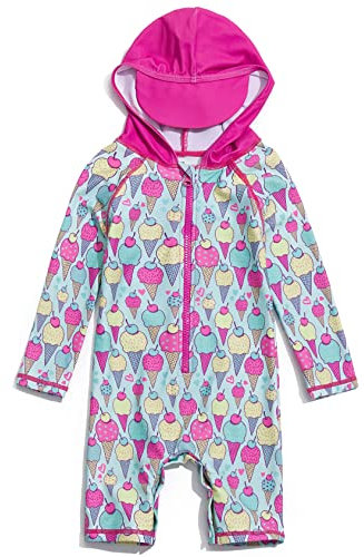 Mazuliso Mädchen Baby Badeanzug Mit Kapuze Druckknopf unten Lange Ärmel UPF50+ mit Reißverschluss(EIS,74-80 cm)