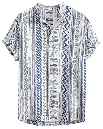 Hombres Vintage Camisa Estilo étnico Africano Camisas de Manga Corta Moda Traditional Patrón Impreso T Shirt Verano Regular Botón Casual Playa Blusa Top