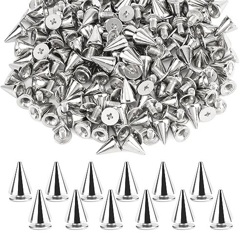 JSMTKJ 200 Stück Punk Nieten, 7 * 10 cm Ziernieten Set, DIY Nieten für DIY Lederhandwerk Kleidung Taschen Schuhe Gürtel Armbänder Dekorationen (Silber)