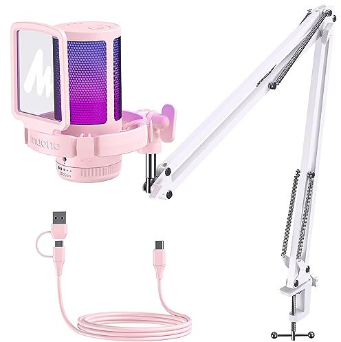 MAONO Gaming Mikrofon Rosa mit Geräuschunterdrückung, Computer PC Kondensatormikrofon mit RGB-Licht, Mute, Gain, Überwachung für Streaming, Podcast, YouTube, Twitch, Discord, PS5/4, GamerWave DGM20S
