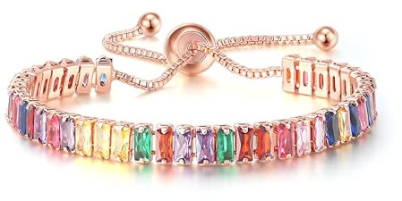 RIXERKOC Tennis Armband für Damen Sparkle Zirkonia Verstellbares Armbänder Regenbogen Armband Kristall Armbänder Geschenk für Muttertag Geburtstag Valentinstag