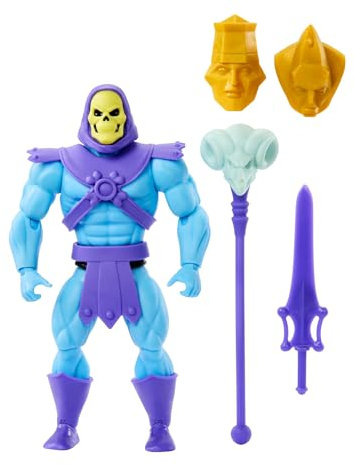 Masters of the Universe Origins - Skeletor Collezione Cartoon, action figure articolata alta 14+ cm, con armatura, scettro, spada e 2 maschere incluse, giocattolo per bambini, 6+ anni, HYD24