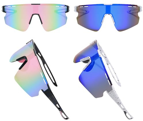 BDSHUNBF 2 Pcs Cycling Glasses,Sports Polarized Sunglasses,Polarized Cycling Sunglasses for Men Women,Polarised Sun Glasses UV400 Protection Ski Goggles Outdoor Bicycle Motorbike Driving,Pink,Blue
