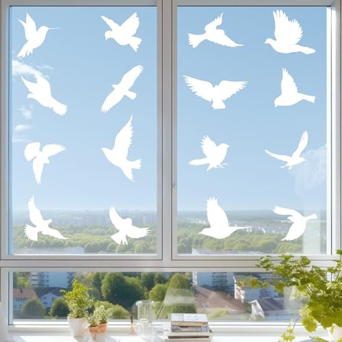 AiQInu 16 PCs grandes pegatinas ventanas para pájaros,anticolisión calcomanías de protección de aves para Prevención de Personas y Aves Golpes en Ventana Accesorios Fiesta