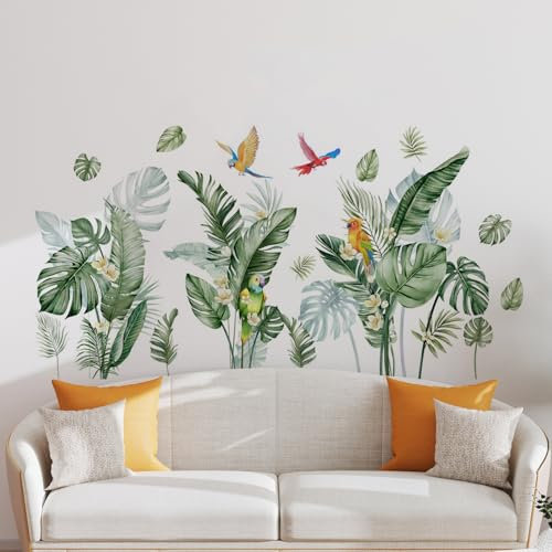milaosk Pegatinas de Pared de Loro de Hoja de Palma Tropical Vinilos de Pared Decorativos Adhesivo Murales Papel Pintado Plantas Verdes para Salón Habitación Dormitorio Oficina