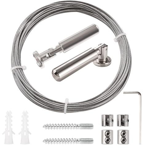 Lyeteung 5m Wall Mount Curtain Wire Rod Set, Hanging Wire Curtain Drape Rod, for Light/Lamp Photos Art Projects Clothesline, Silver
