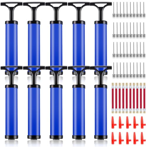 Vyndicca Set di 10 pompe per palloni sportivi, pompa manuale portatile con 4 aghi, 1 ugello, 1 tubo di prolunga, pompe ad aria, pompe a mano, kit di gonfiaggio per pallacanestro, calcio, pallavolo