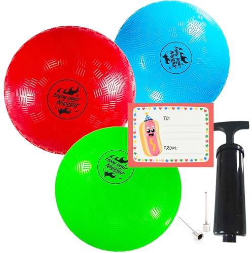 Nujzuir Paquete de 3 pelotas Dodgeball de 25.4 cm para parque infantil, para juegos en interiores y exteriores, cuatro bolas cuadradas de goma, incluye bomba