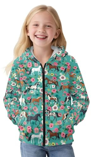 Upetstory Floral Horse Clothes for Girls Zip Up Hoodies Size 6-7 Boys Fashion Sweatshirt Kids Long Sleeve Hoody Jackets with Pockets Outdoor Sports Hiking Cycling Running Holiday Outfit