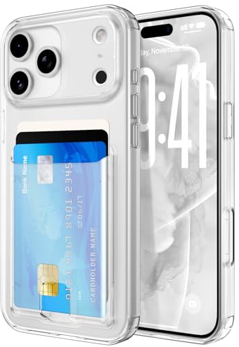 ZCDAYE för iPhone 17 Pro Max genomskinligt fodral med korthållare, transparent | Transparent, plånboksfodral med korthållare, smal passform, hållbar, icke-gulnande, stötsäker, fallskydd, lätt