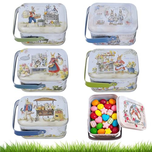 Shyllin Scatole di Latta per Pasqua, Set da 6 Uovo di Pasqua da Riempire con Coperchio, Decorazioni Uova di Pasqua, Ideali per Confezionare Regali Pasquali, Biscotti e Caramelle (Quadrato)