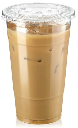 Fit Meal Prep 100 Pack 24 oz Clear Plastic Cups with Flat Lids, Disposable Iced Coffee Cups, BPA Free Premium Crystal Smoothie Cup for Party, Lemonade Stand, Cold Drinks, Juice, Milkshake